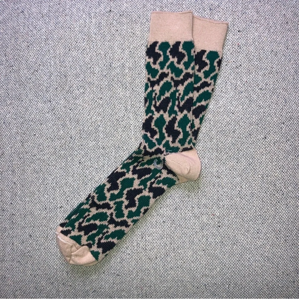 Vintage Hanes Duck Camouflage Camo Green Beige Men's Crew Socks 10-13 New